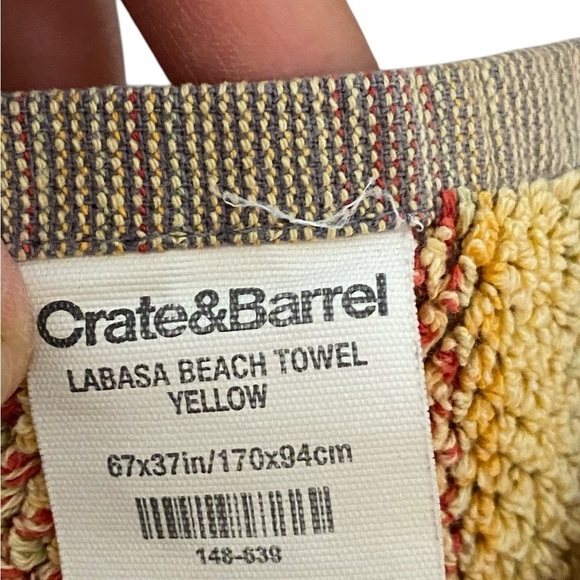 Crate&barrel oversized orange & yellow cotton striped beach towel - Picture 5 of 6